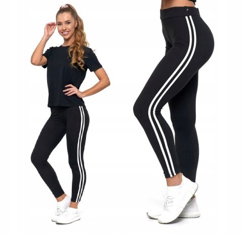 MORAJ FIT LEGGINSY z lampasami KRYJĄCE getry S/M